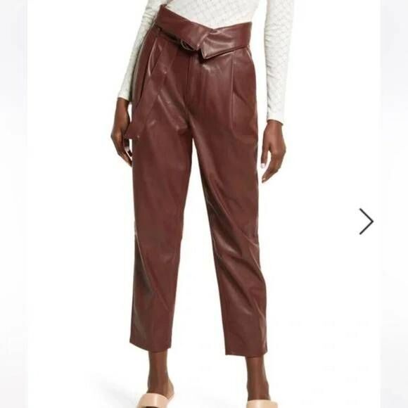 Open Edit Faux Leather Brown High Waisted Pants - Picture 1 of 5